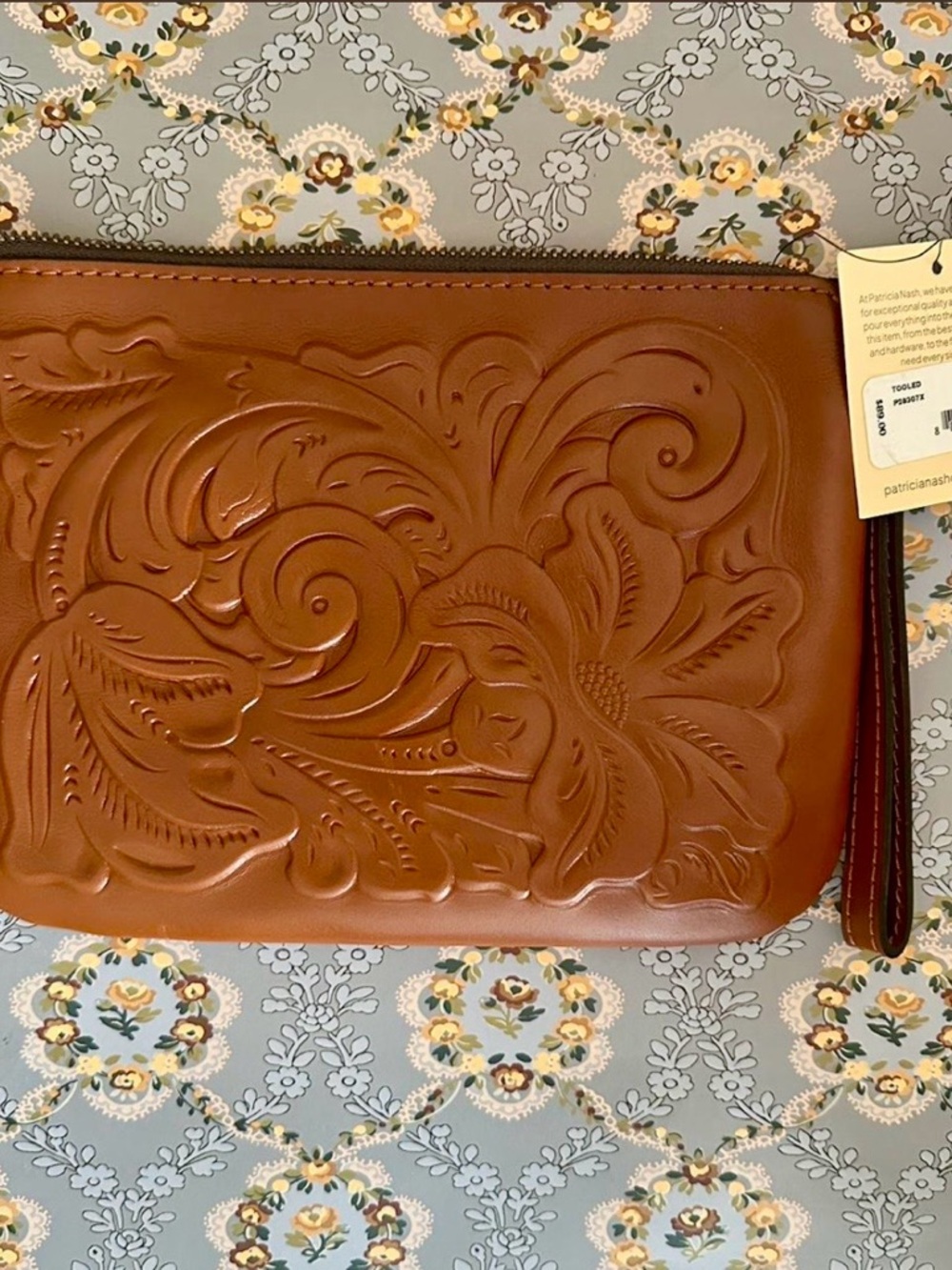 Patricia Nash Cognac Tooled Leather Clutch